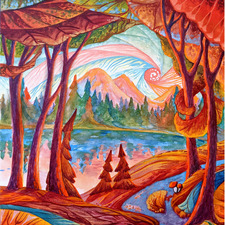 OlgaIvkinArt Automn Lake Road 18x24 sold