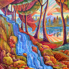 OlgaIvkinArt automn lake waterfall 24x36 sold